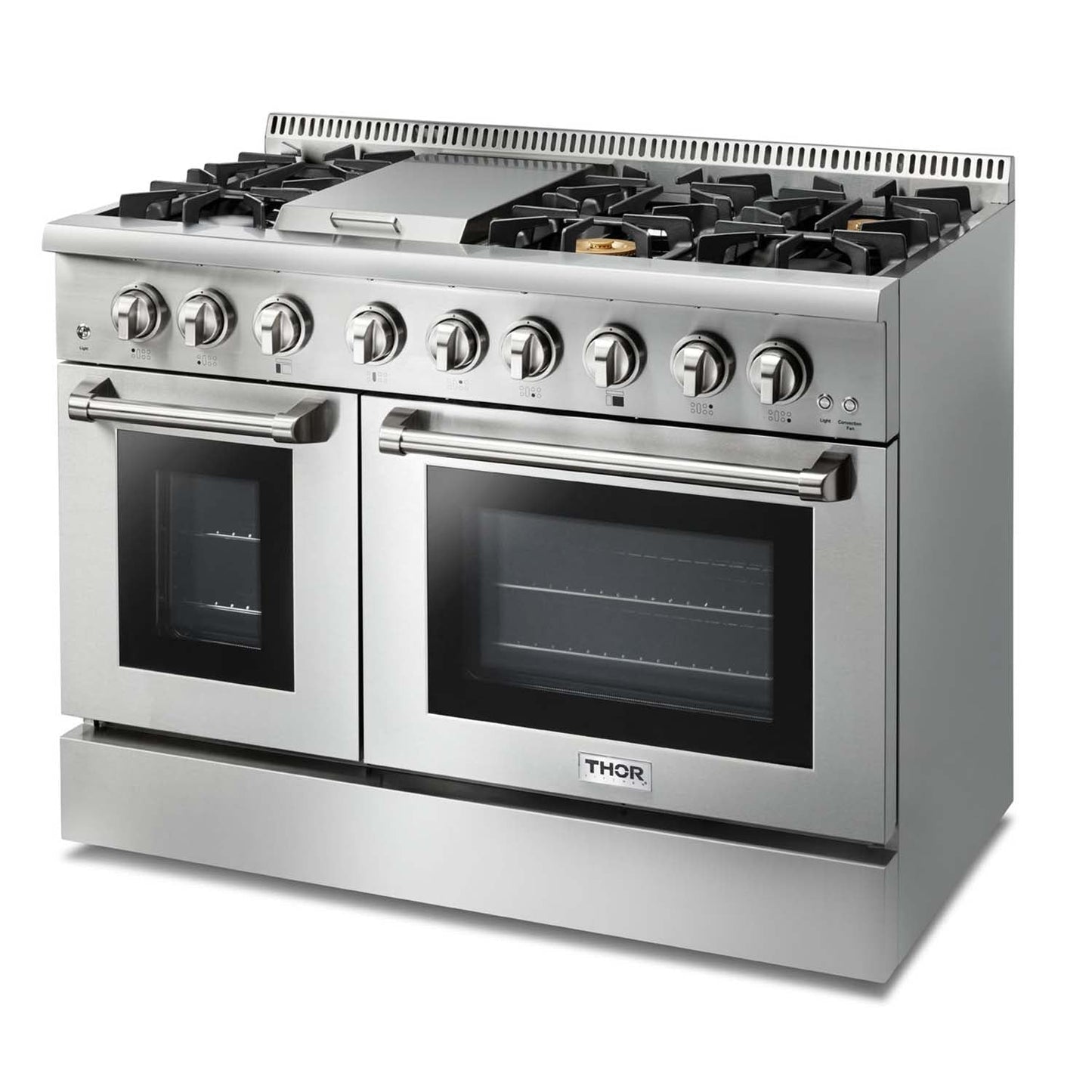 Thor Kitchen 6-Piece Pro Appliance Package - 48-Inch Dual Fuel Range with Propane Gas Cooktop , Refrigerator with Water Dispenser, Dishwasher, Pro Wall Mount Hood, Microwave Drawer, & Wine Cooler in Stainless Steel - APW6-HRD48C-LP