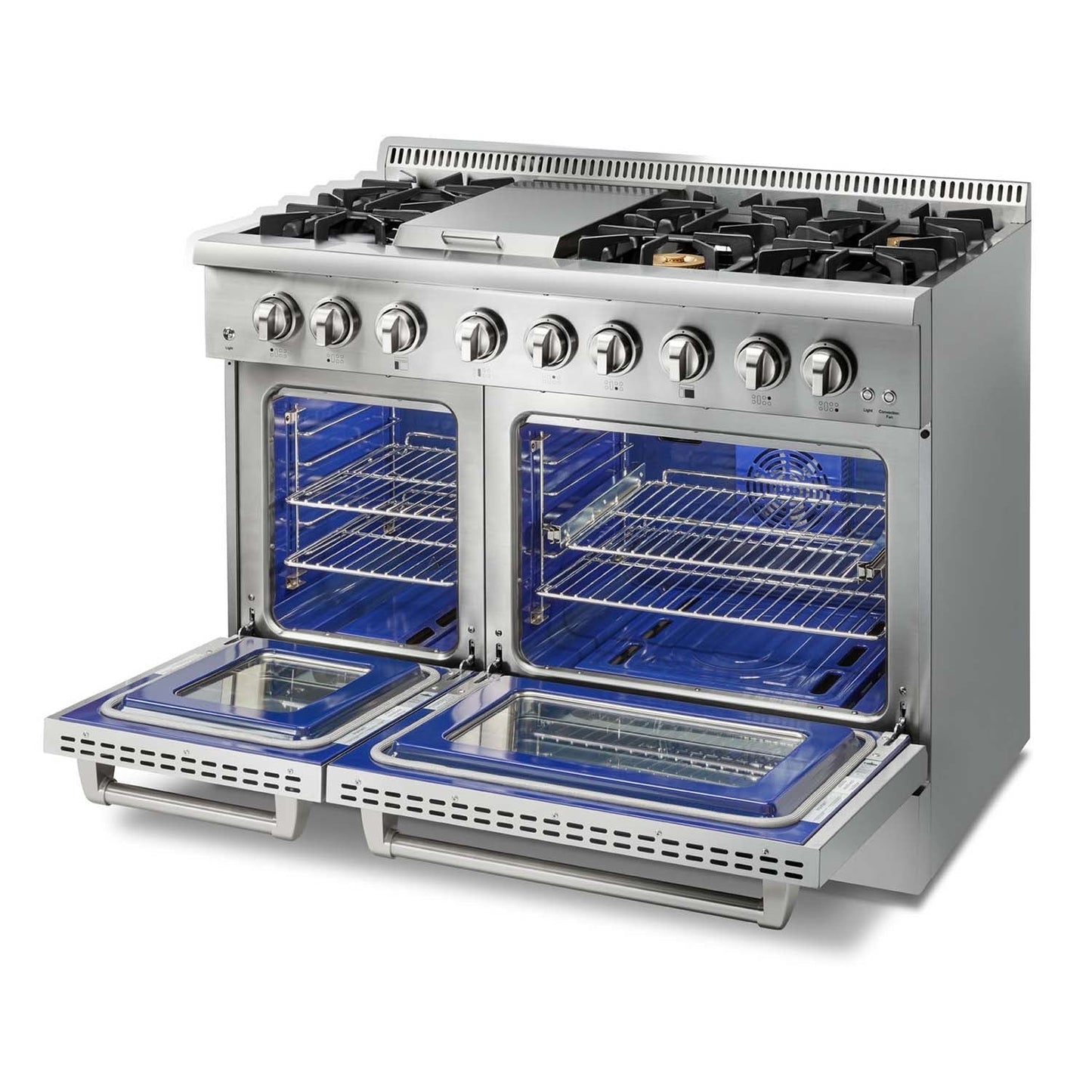 Thor Kitchen 6-Piece Pro Appliance Package - 48-Inch Dual Fuel Range with Propane Gas Cooktop , Refrigerator with Water Dispenser, Dishwasher, Pro Wall Mount Hood, Microwave Drawer, & Wine Cooler in Stainless Steel - APW6-HRD48C-LP