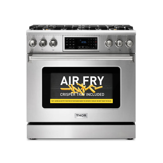 Thor Kitchen 36-Inch Propane Gas Range with 6.0 Cu. Ft. Self-Cleaning Oven, Air Fryer, Tilt Panel in Stainless Steel  - TRG3601LP