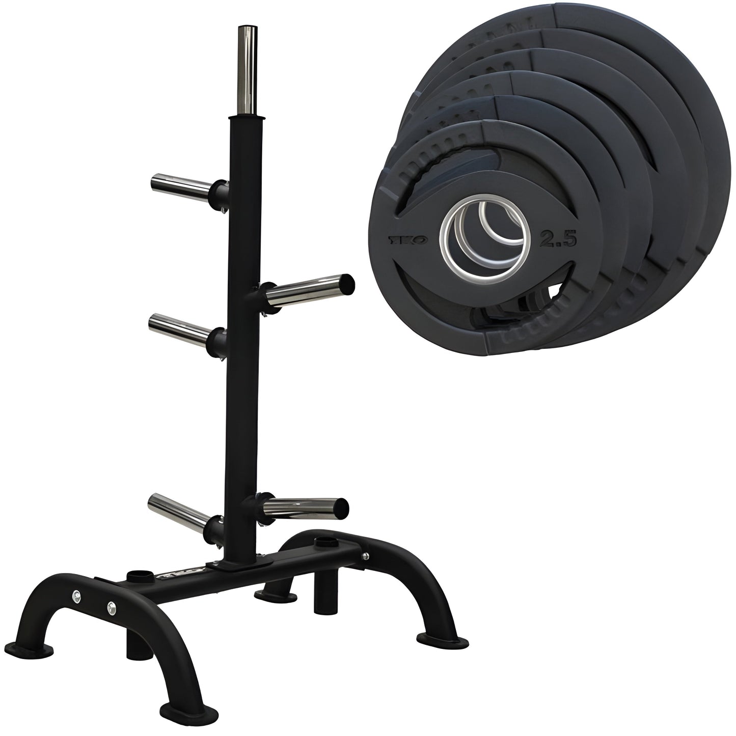 TKO 255 Lb. Rubber Olympic Weight Plate Set with Weight Storage Tree 6210 - 803OR