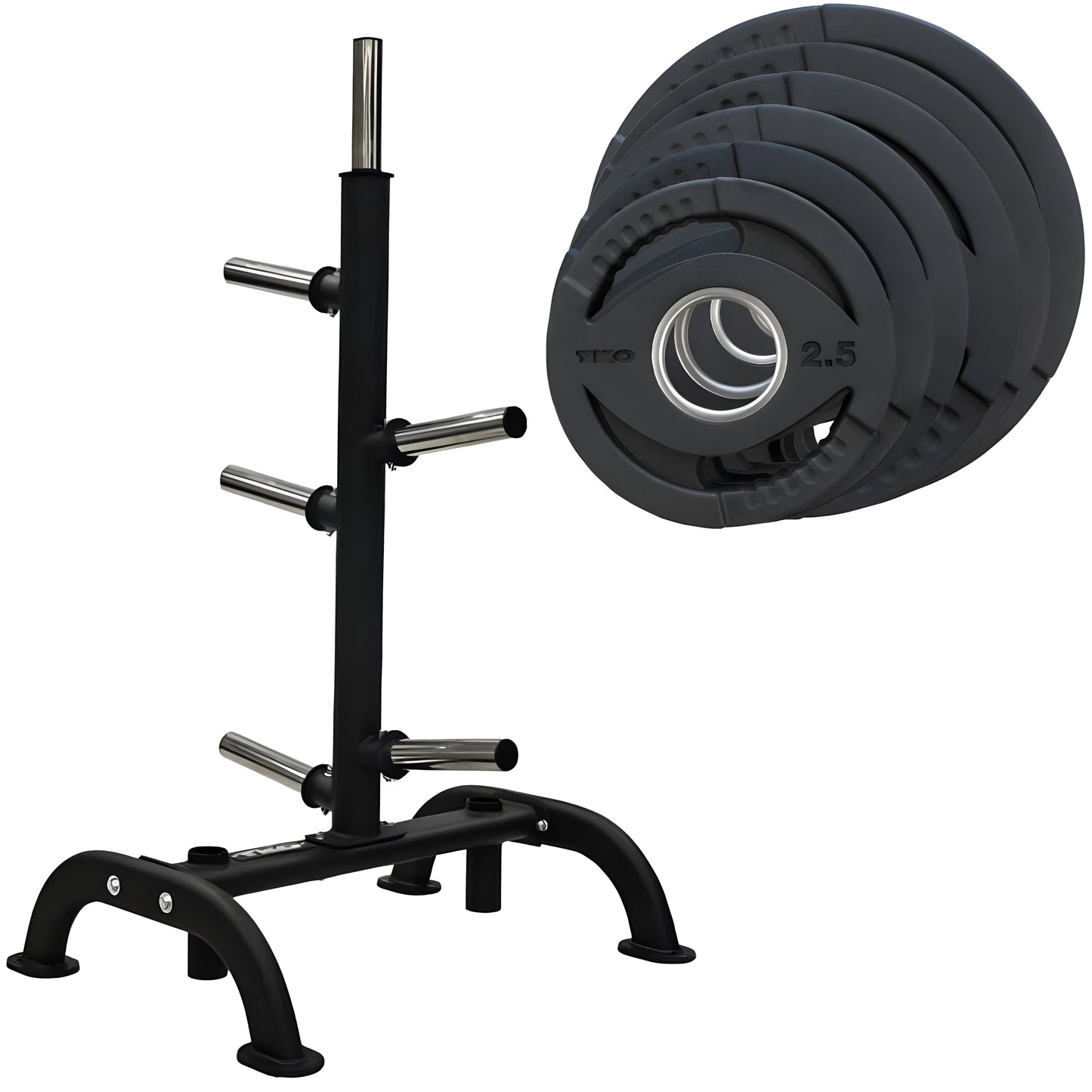 TKO 255 Lb. Rubber Olympic Weight Plate Set with Weight Storage Tree 6210 - 803OR