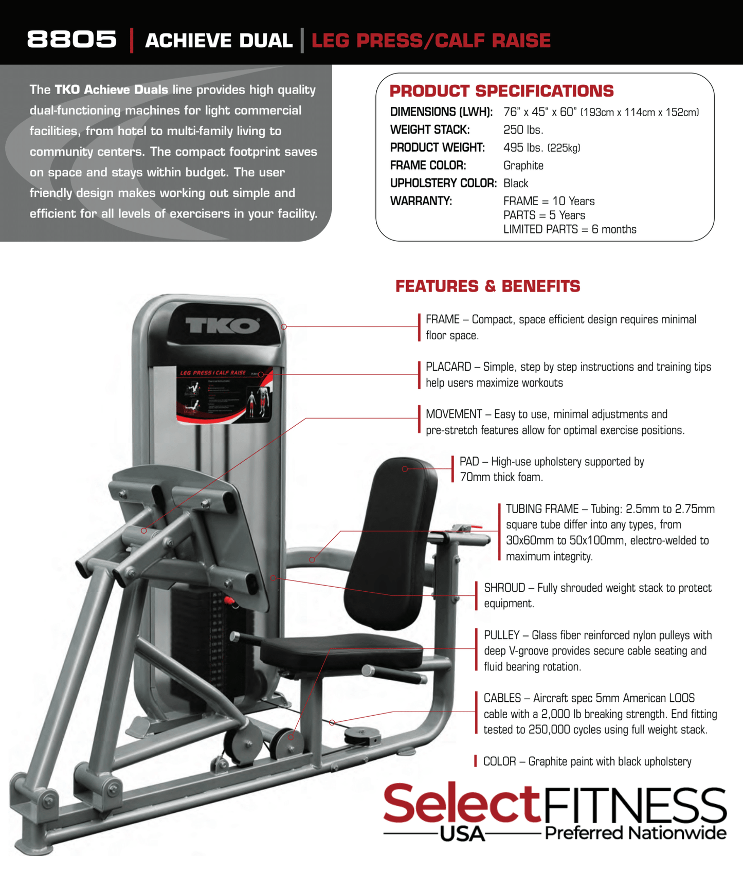 TKO Strength Dual Leg Press/ Calf Raise Machine - 8805
