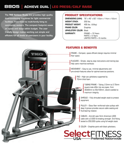 TKO Strength Dual Leg Press/ Calf Raise Machine - 8805