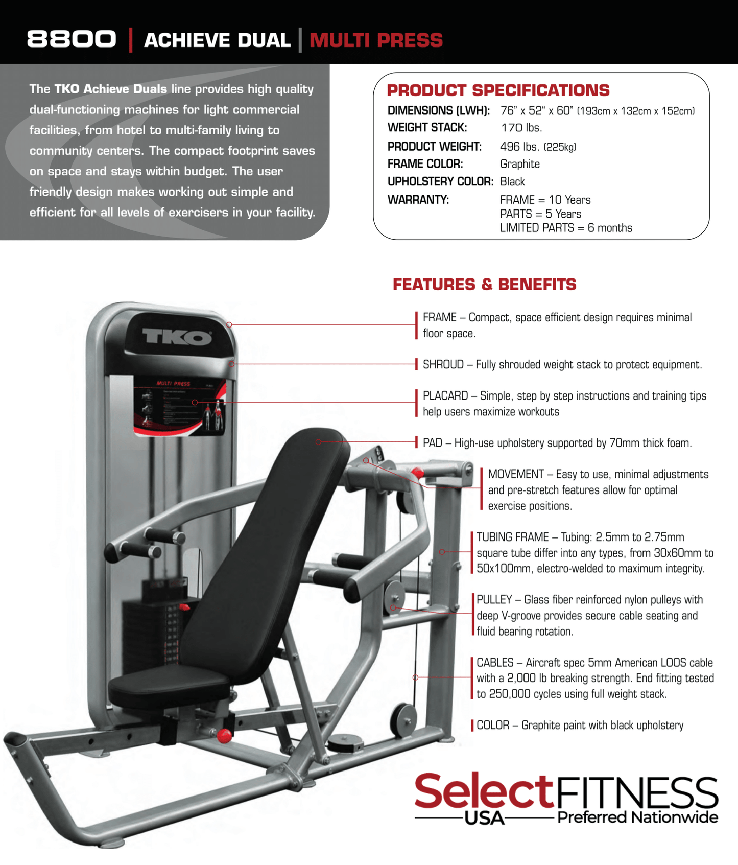 TKO Strength Dual Multi Press Cable Machine - 8800