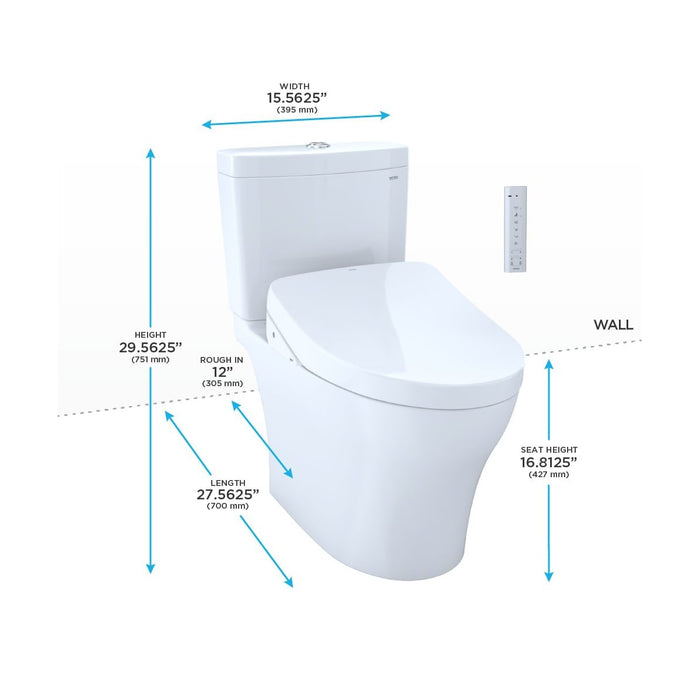 TOTO AQUIA IV 1G WASHLET+ S500E TWO PIECE TOILET 1.0 GPF & 0.8 GPF UNIVERSAL HEIGHT MW4463046CUMFGA#01