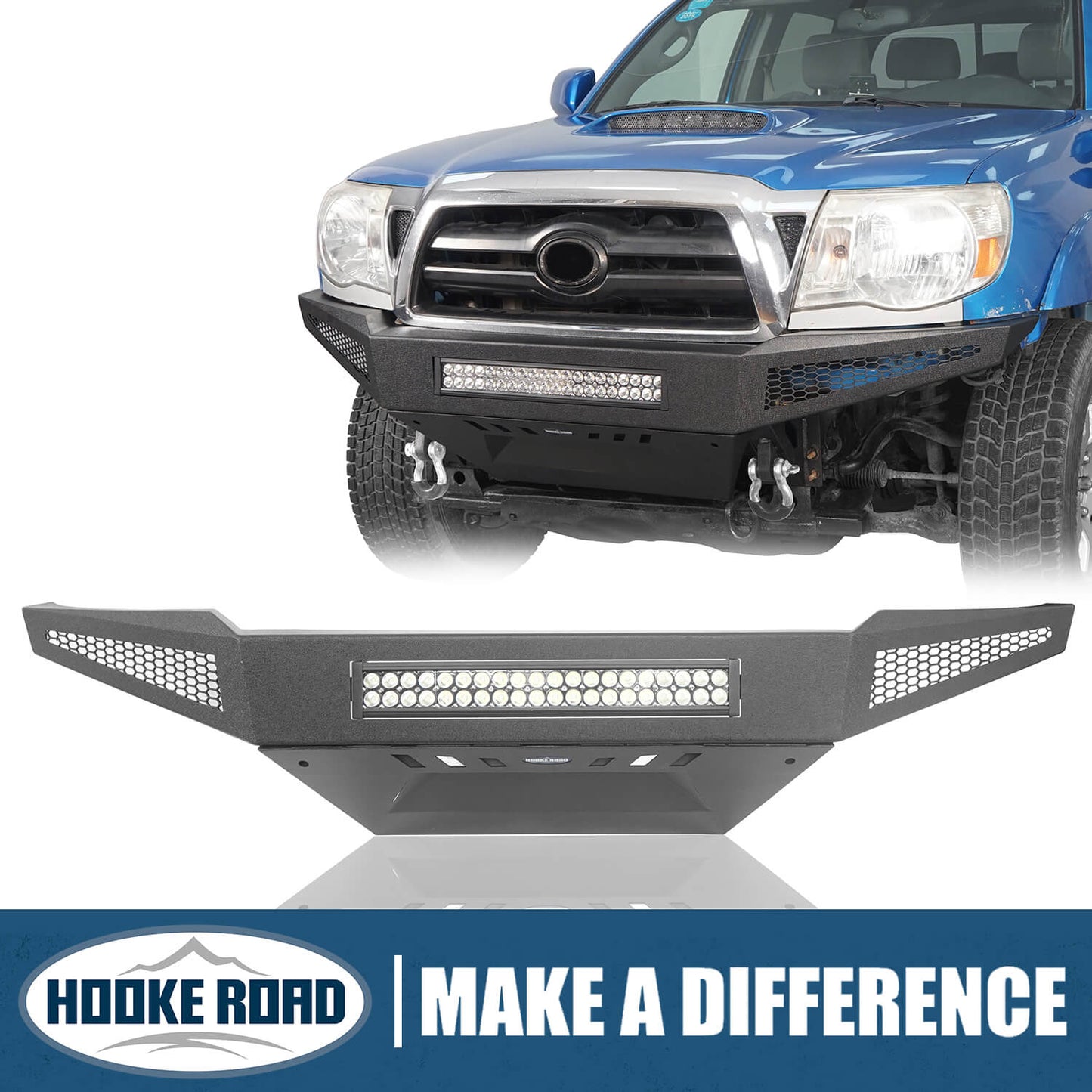 Hooke Road Discovery Full Width Front Bumper w/ Skid Plate & LED Light Bar(05-11 Toyota Tacoma) - HE.4008