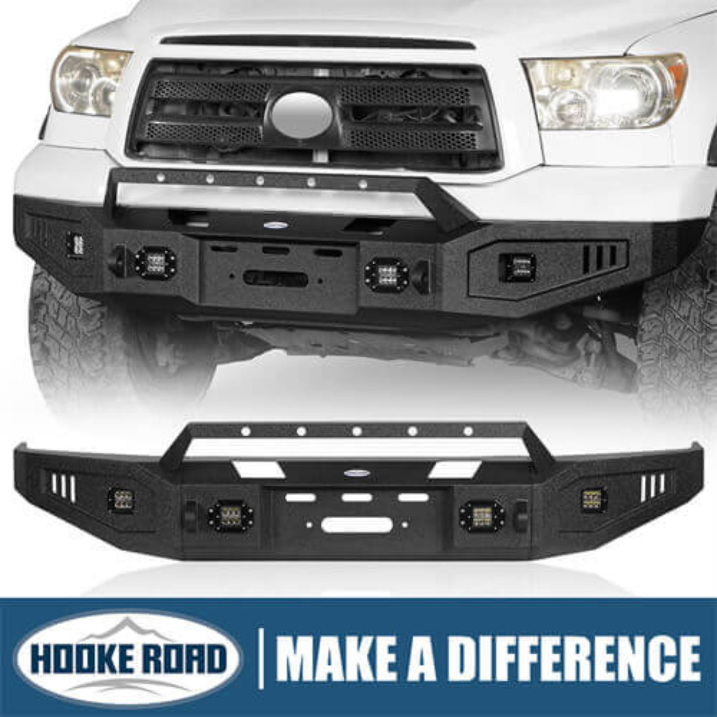 Hooke Road Full Width Front Bumper w/Low-Profile Hoop(07-13 Toyota Tundra) - HE.5205A+HE.5205B