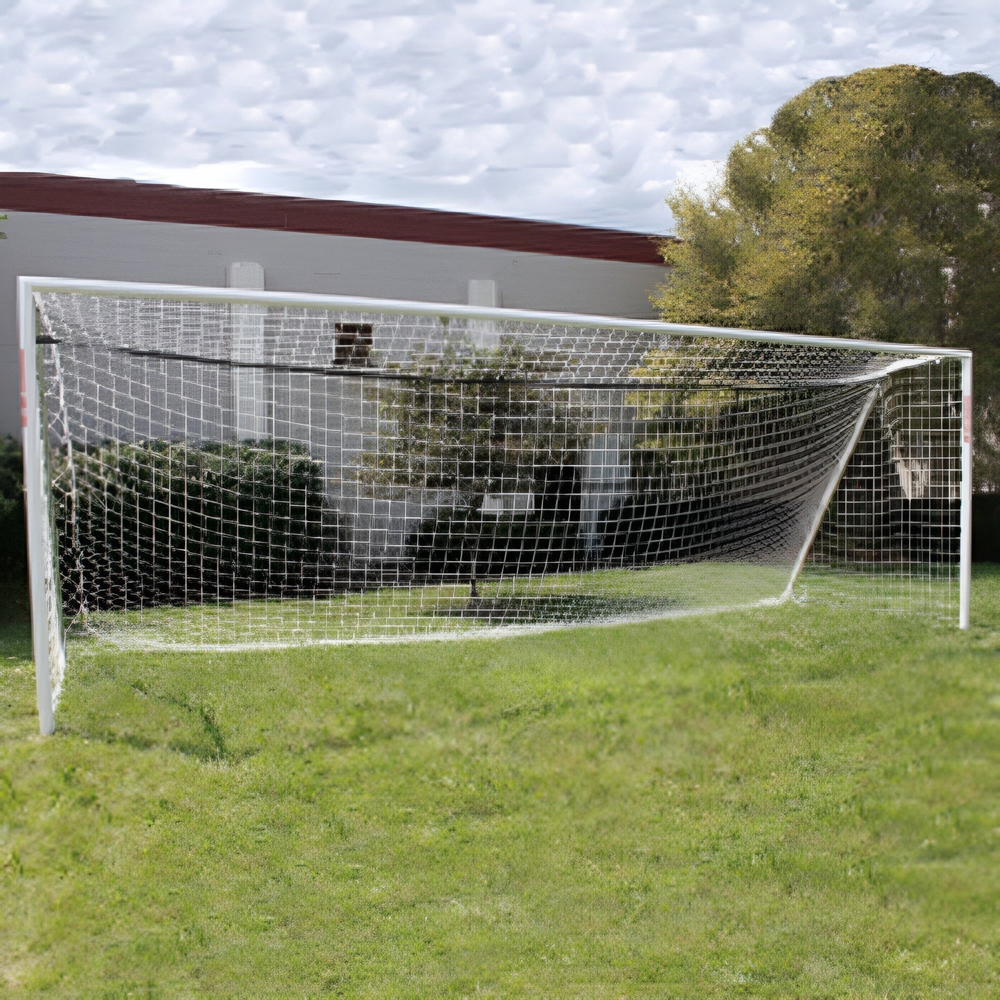 Trigon Sports Soccer Goal 6 x 12 ft. Portable & Round Powder Coated White with Net - SG3612W