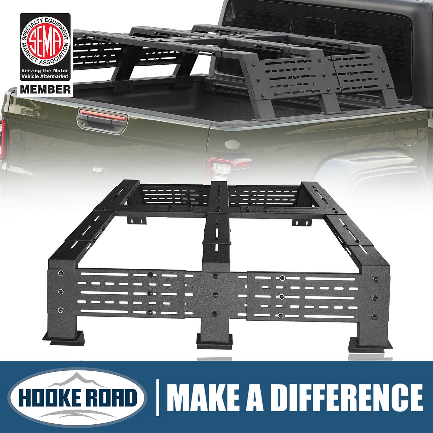 Mid-size Trucks High Overland Bed Rack Fits Jeep Gladiator JT & Ford Ranger & GMC & Chevrolet Colorado 6' Bed - Hooke Road