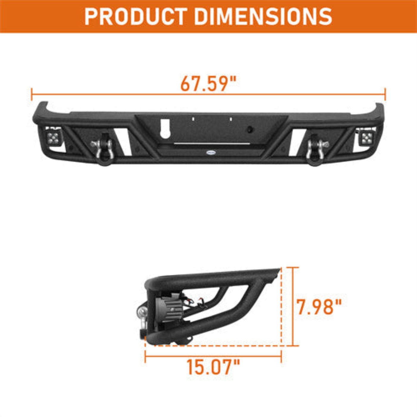 Hooke Road Tubular Rear Bumper w/ Spotlights (20-25 Jeep Gladiator JT) - HE.7028-S