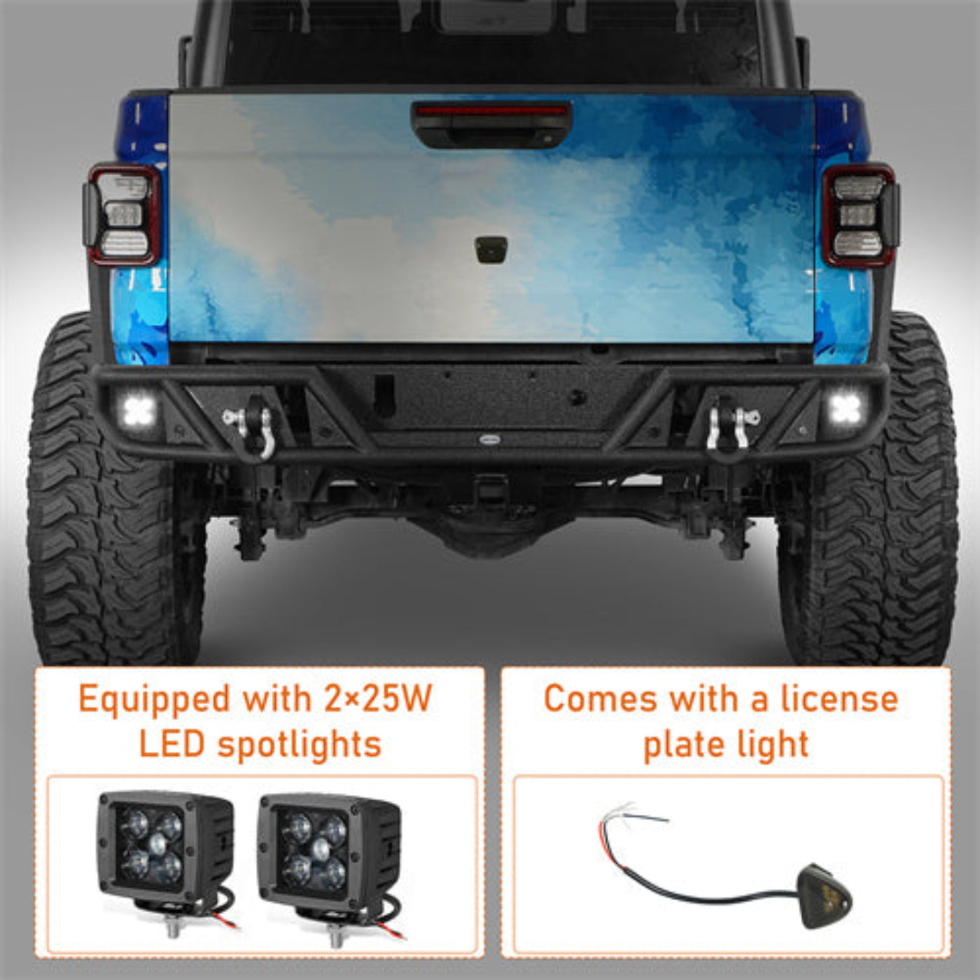 Hooke Road Tubular Rear Bumper w/ Spotlights (20-25 Jeep Gladiator JT) - HE.7028-S