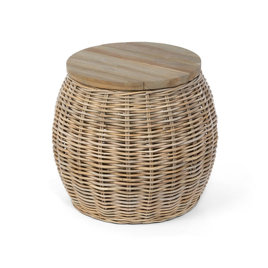 Park Hill Collection Rattan Side Table with Removable Teak Top - EFT16008