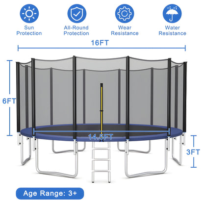 Costway Trampoline 16' Outdoor Recreational with Enclosure Net and Ladder New - TW10043+