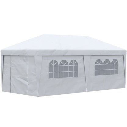 Outsunny 10' x 19.5' Pop Up Canopy Tent with Height Adjustable, Sidewalls, Weight Bags&Carry Bag, White - 84C-404V00WT