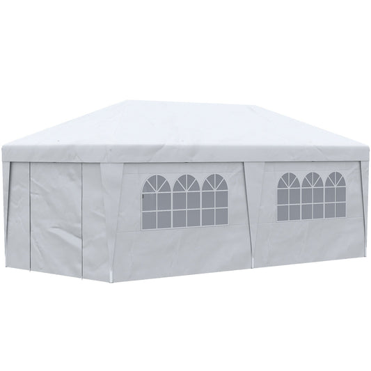 Outsunny 10' x 19.5' Pop Up Canopy Tent with Height Adjustable, Sidewalls, Weight Bags&Carry Bag, White - 84C-404V00WT