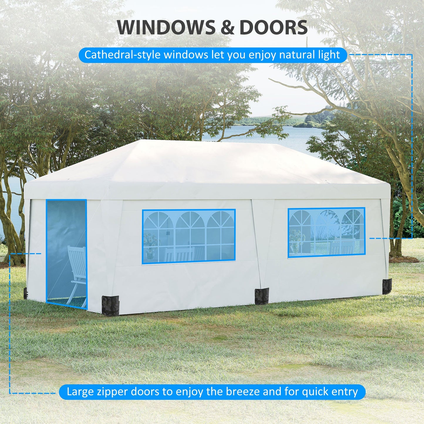 Outsunny 10' x 19.5' Pop Up Canopy Tent with Height Adjustable, Sidewalls, Weight Bags&Carry Bag, White - 84C-404V00WT