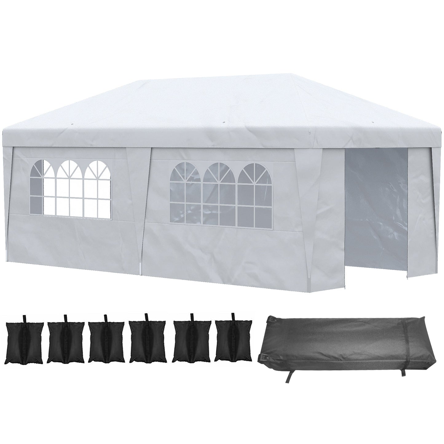 Outsunny 10' x 19.5' Pop Up Canopy Tent with Height Adjustable, Sidewalls, Weight Bags&Carry Bag, White - 84C-404V00WT