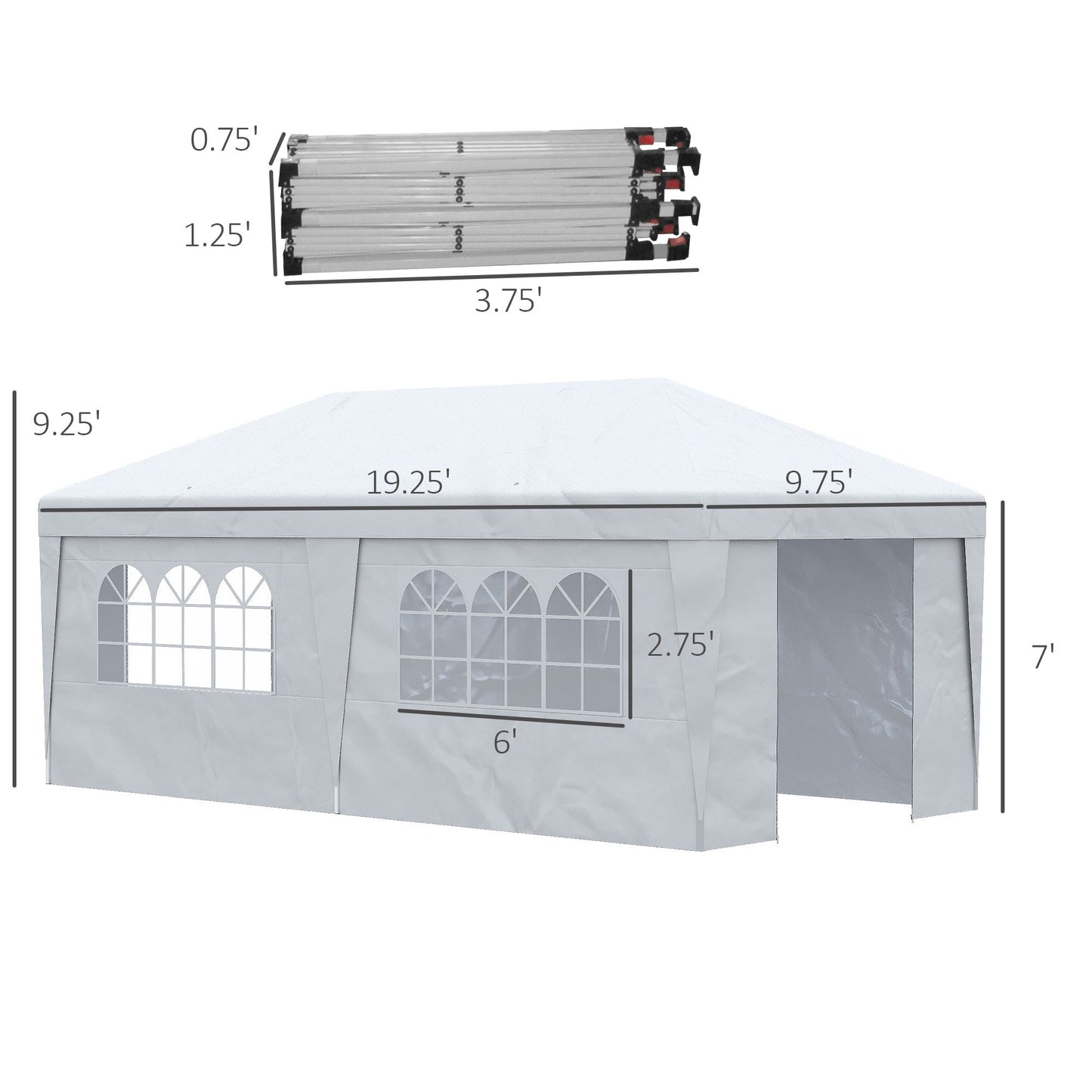 Outsunny 10' x 19.5' Pop Up Canopy Tent with Height Adjustable, Sidewalls, Weight Bags&Carry Bag, White - 84C-404V00WT