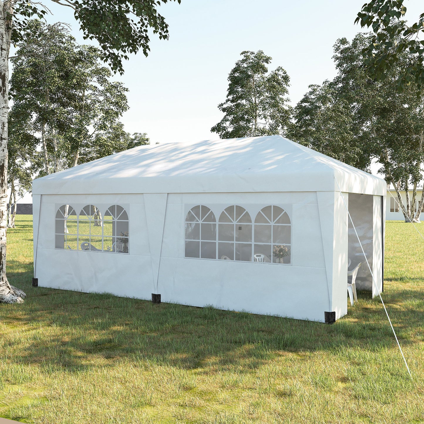 Outsunny 10' x 19.5' Pop Up Canopy Tent with Height Adjustable, Sidewalls, Weight Bags&Carry Bag, White - 84C-404V00WT
