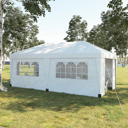 Outsunny 10' x 19.5' Pop Up Canopy Tent with Height Adjustable, Sidewalls, Weight Bags&Carry Bag, White - 84C-404V00WT