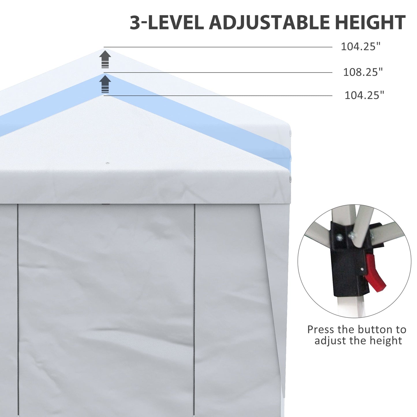 Outsunny 10' x 19.5' Pop Up Canopy Tent with Height Adjustable, Sidewalls, Weight Bags&Carry Bag, White - 84C-404V00WT