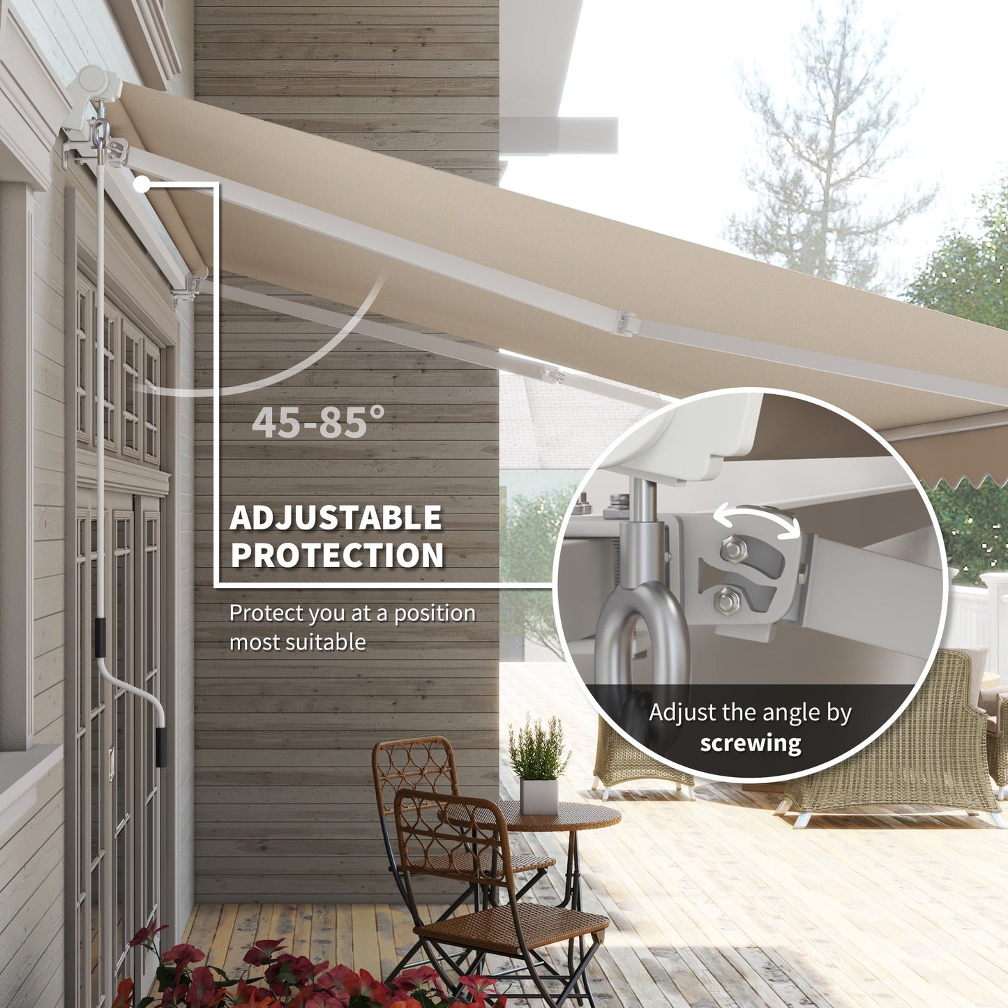 Outsunny 12' x 10' Retractable Patio Awning with Manual Crank, UV/Water-Resistant Fabric, Cream White - 840-207CW
