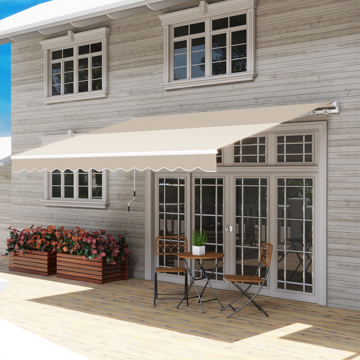 Outsunny 12' x 10' Retractable Patio Awning with Manual Crank, UV/Water-Resistant Fabric, Cream White - 840-207CW
