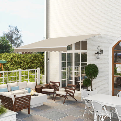 Outsunny 12' x 10' Retractable Patio Awning with Manual Crank, UV/Water-Resistant Fabric, Cream White - 840-207CW