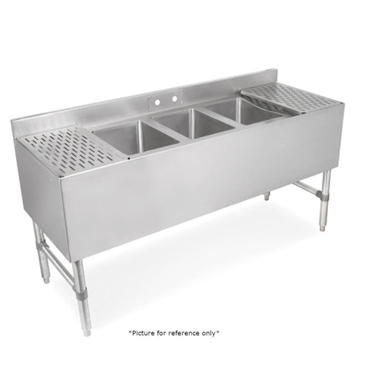 John Boos UBS3-1884-2D24 Slim Line 3-Compartment Underbar Sink, 24" Drainboards - JBUBS318842D24