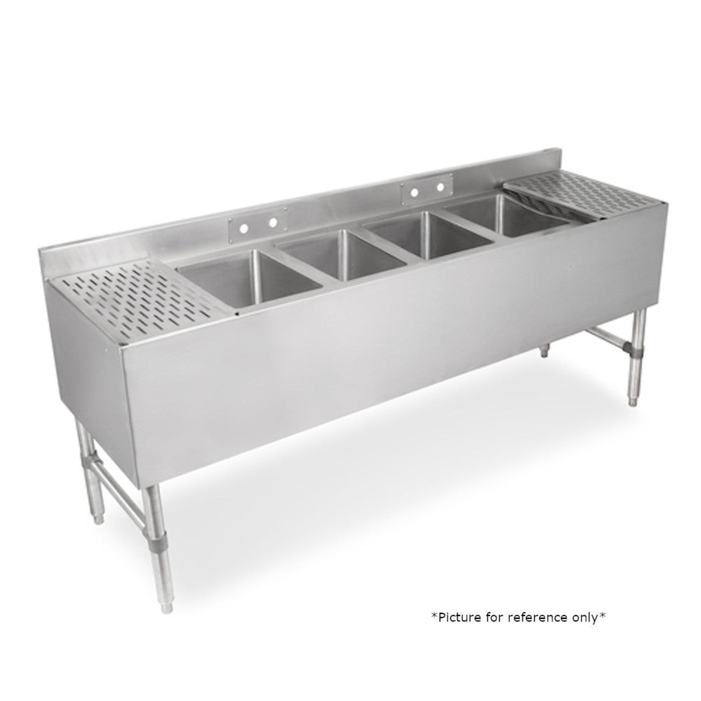 John Boos UBS4-1896-2D24 Slim Line 4-Compartment Underbar Sink, 24" Drainboards - JBUBS418962D24