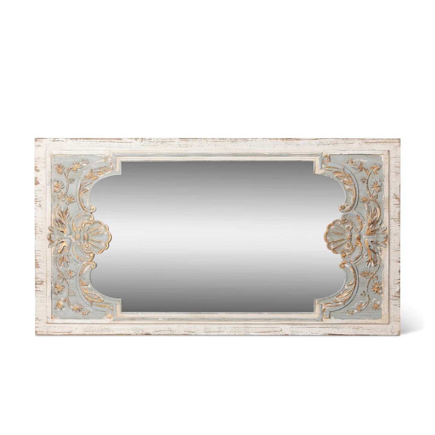Park Hill Collection Coquille Carved Wood Mirror - Elegant Artisan Horizontal Design in Blue & White, Perfect for Any Room - EWI26158