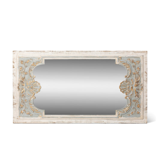 Park Hill Collection Coquille Carved Wood Mirror - Elegant Artisan Horizontal Design in Blue & White, Perfect for Any Room - EWI26158