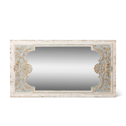 Park Hill Collection Coquille Carved Wood Mirror - Elegant Artisan Horizontal Design in Blue & White, Perfect for Any Room - EWI26158