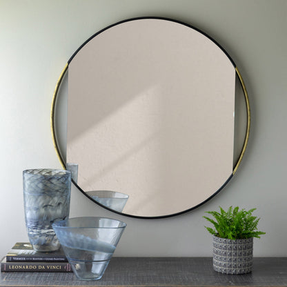 Park Hill Collection Clark Geometric Round Mirror with Antique Gold Rim - Elevate Your Modern Home Décor Today! - EWI20236