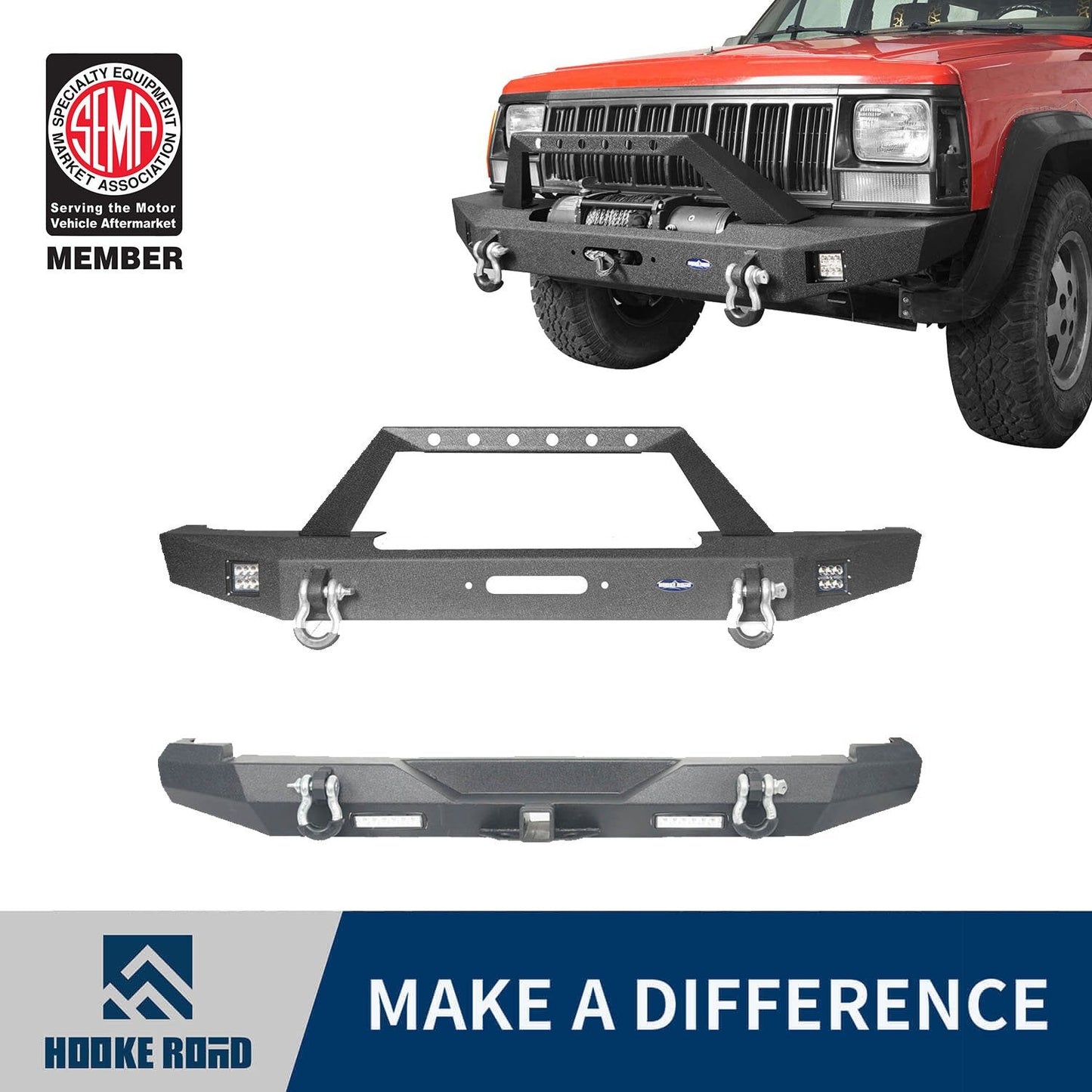 Hooke Road Full Width Front & Rear Bumper Combo(84-01 Jeep Cherokee XJ) - HE.9012&HE.9013