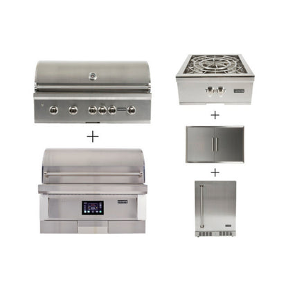 Coyote S-Series 42" Ultimate Grill Package - Includes Grill, 36" Pellet Grill, 39" Double Access Door, Power Burner, & 24" Outdoor Refrigerator - C2SL42+C1P36+CDA2439+C1PB+C1BIR24-R