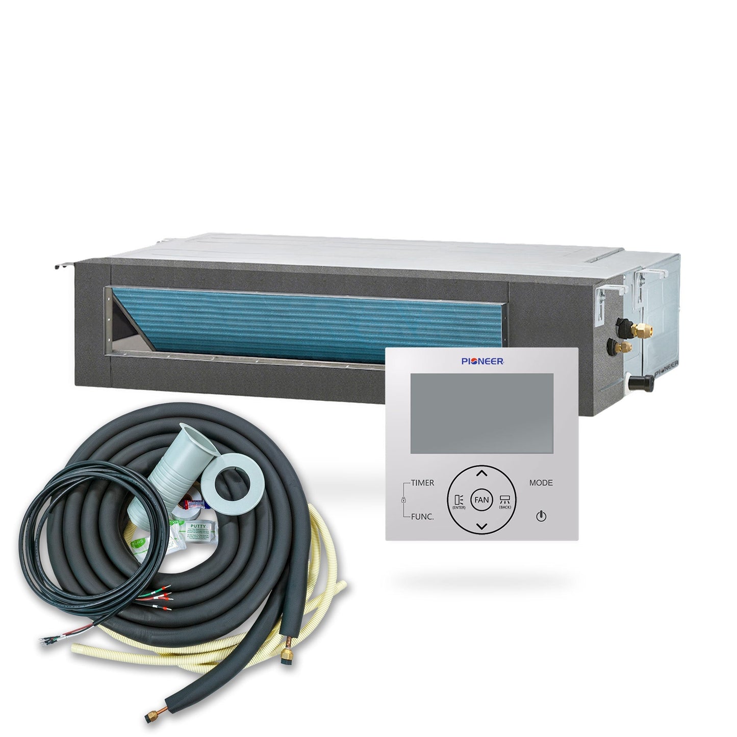 Pioneer Multi Zone 18,000 BTU Quantum Ultra Ceiling Concealed Indoor Section Ductable Mini-Split Wi-Fi Inverter++ Air Conditioner Heat Pump 230V - RT018GLSILCFHG-10S