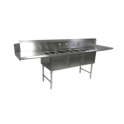 John Boos DT3B18244-2D24R 103.5"W x 30"D Dishtable/Pot Sink Two 24" Drainboards - JBDT3B182442D24R