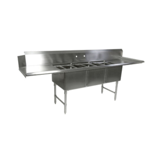 John Boos DT3B18244-2D24R 103.5"W x 30"D Dishtable/Pot Sink Two 24" Drainboards - JBDT3B182442D24R