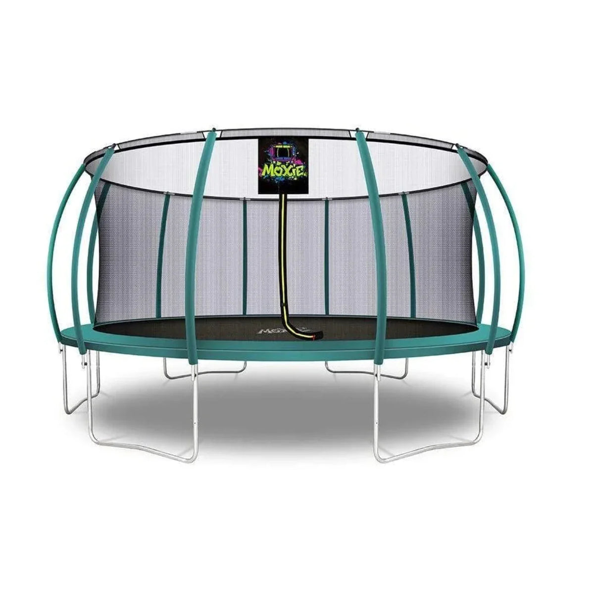 UPPER BOUNCE MOXIE™ PUMPKIN-SHAPED OUTDOOR TRAMPOLINE SET WITH PREMIUM TOP-RING FRAME SAFETY ENCLOSURE, 16 FT - DARK GREEN - MXSF03-16-DG