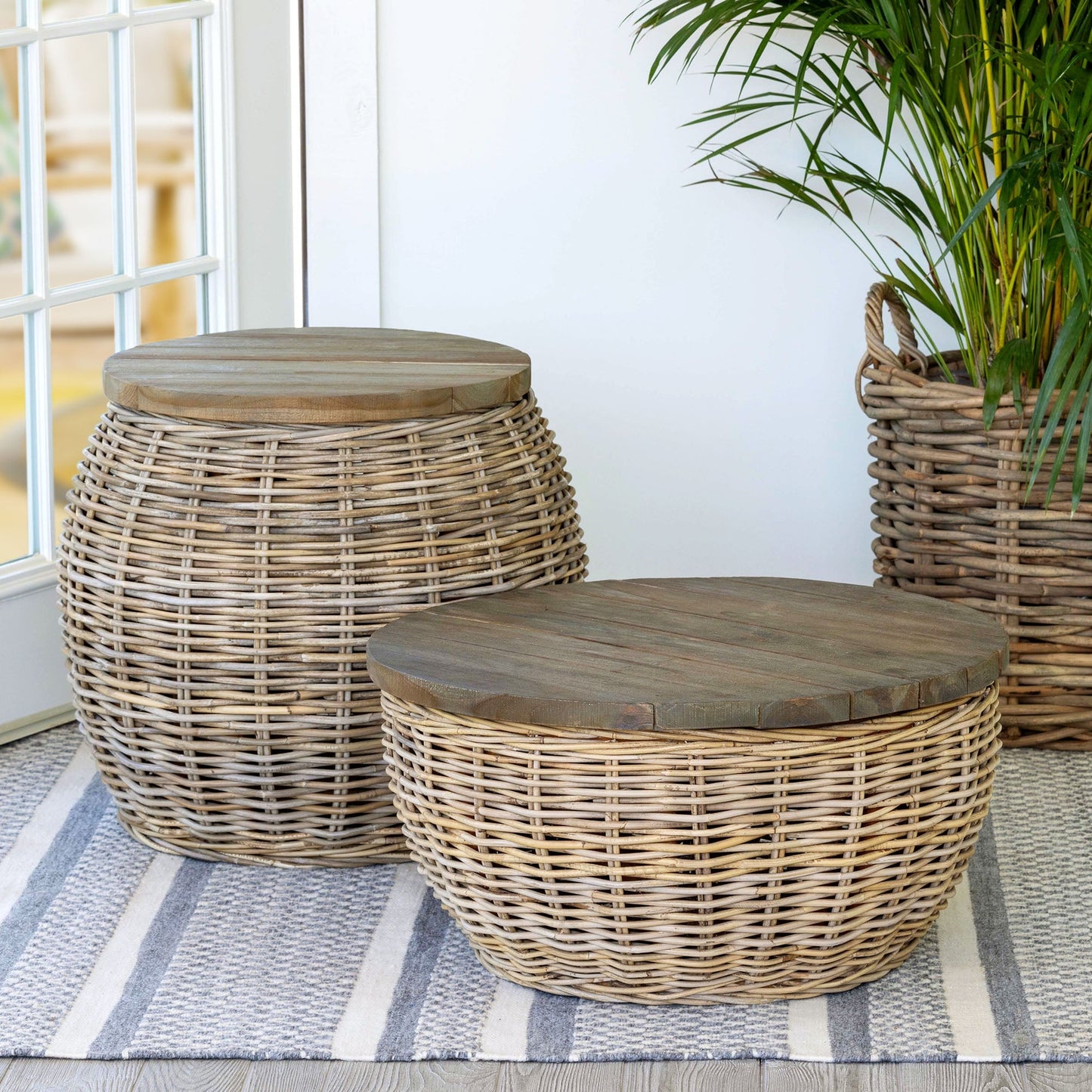 Park Hill Collection Rattan Side Table with Removable Teak Top - EFT16008