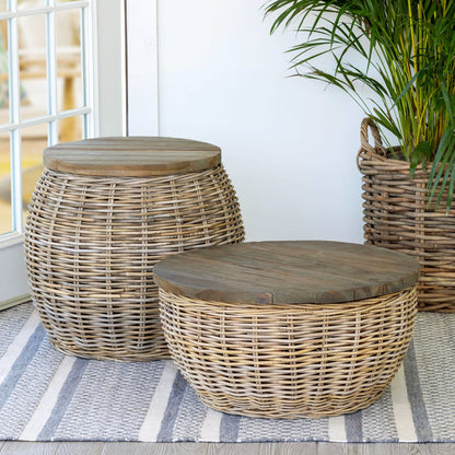 Park Hill Collection Rattan Side Table with Removable Teak Top - EFT16008