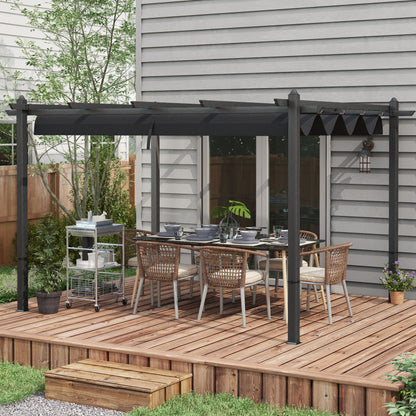 Outsunny 10' x 13' Retractable Pergola Canopy, Wood Grain Aluminum Frame, for Outdoor Shade Shelter, Gray - 84C-472V02GY