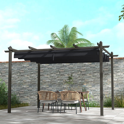 Outsunny 10' x 13' Retractable Pergola Canopy, Wood Grain Aluminum Frame, for Outdoor Shade Shelter, Gray - 84C-472V02GY