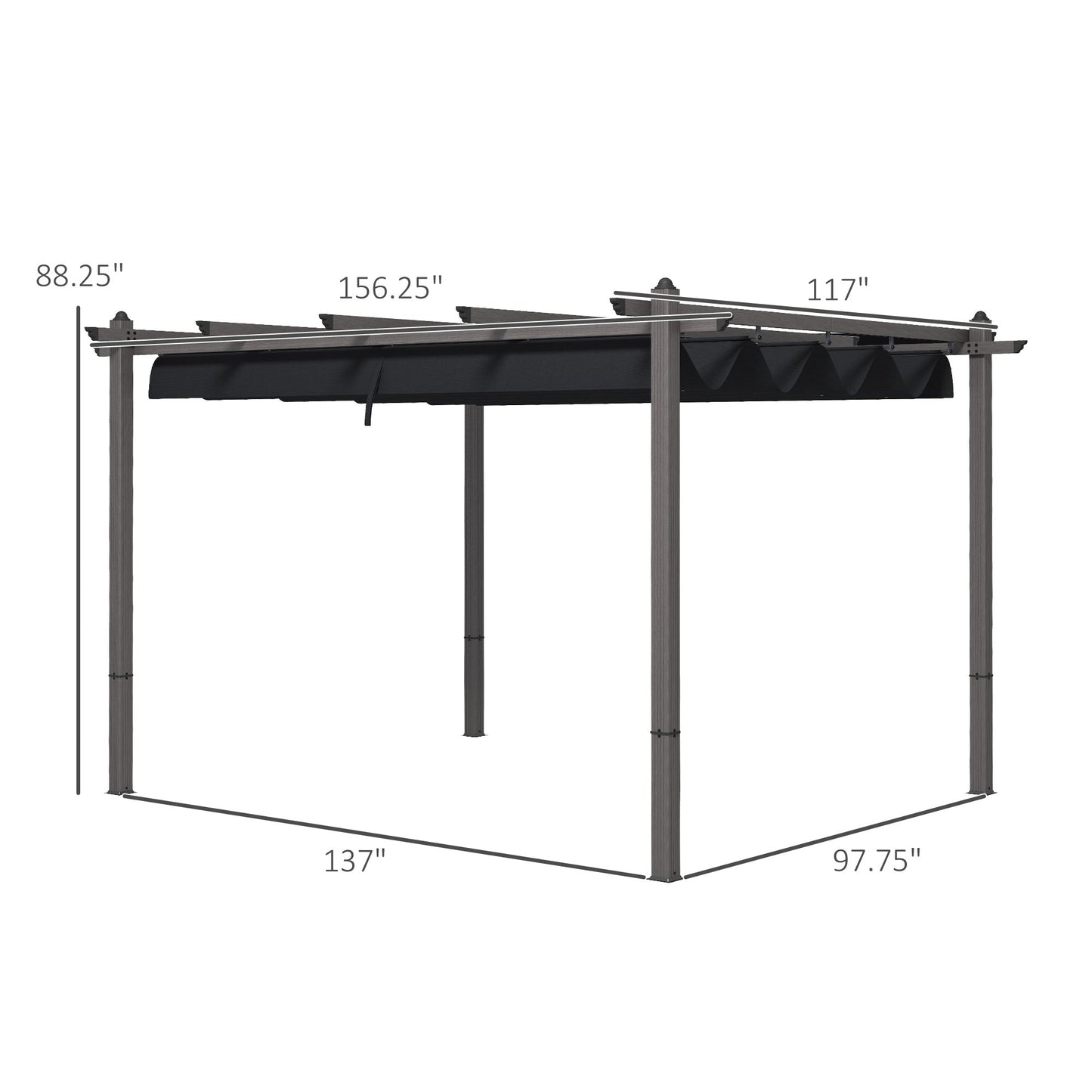 Outsunny 10' x 13' Retractable Pergola Canopy, Wood Grain Aluminum Frame, for Outdoor Shade Shelter, Gray - 84C-472V02GY