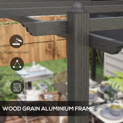 Outsunny 10' x 13' Retractable Pergola Canopy, Wood Grain Aluminum Frame, for Outdoor Shade Shelter, Gray - 84C-472V02GY