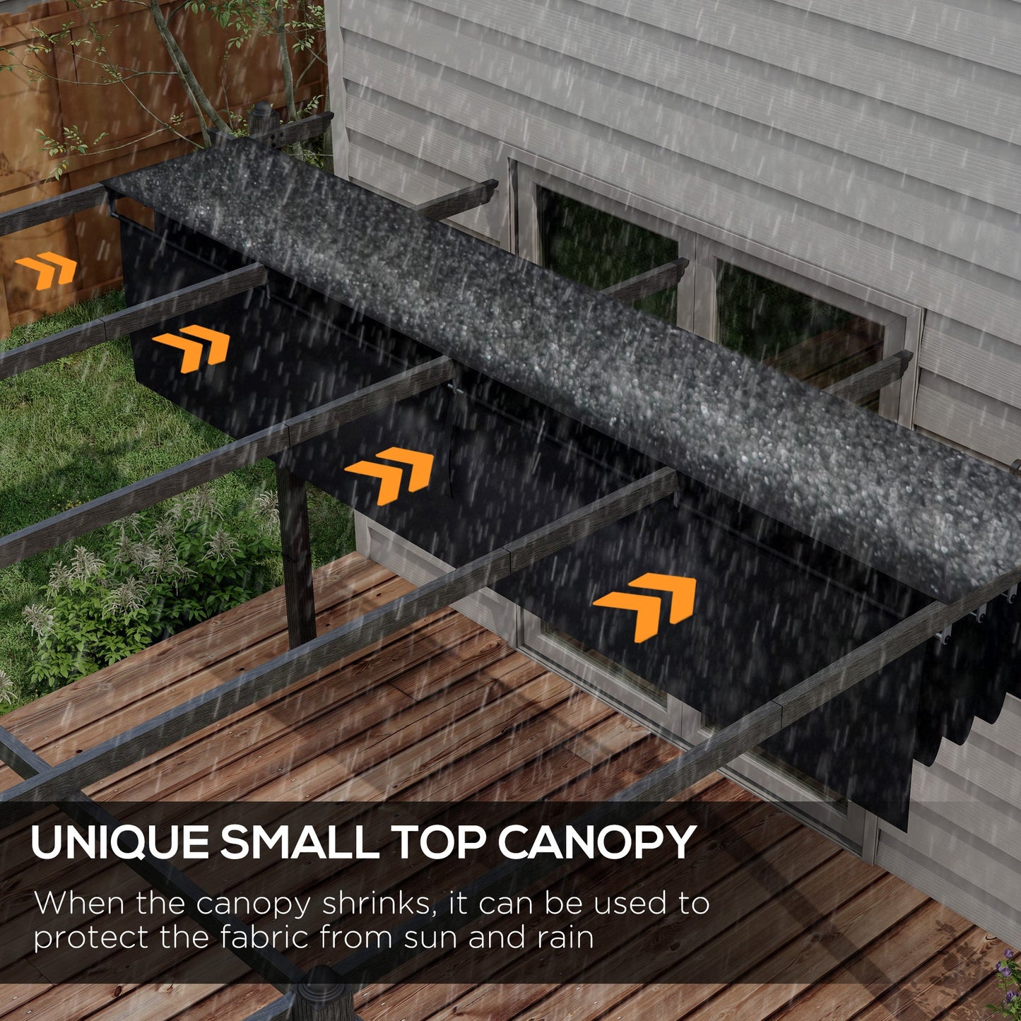 Outsunny 10' x 13' Retractable Pergola Canopy, Wood Grain Aluminum Frame, for Outdoor Shade Shelter, Gray - 84C-472V02GY