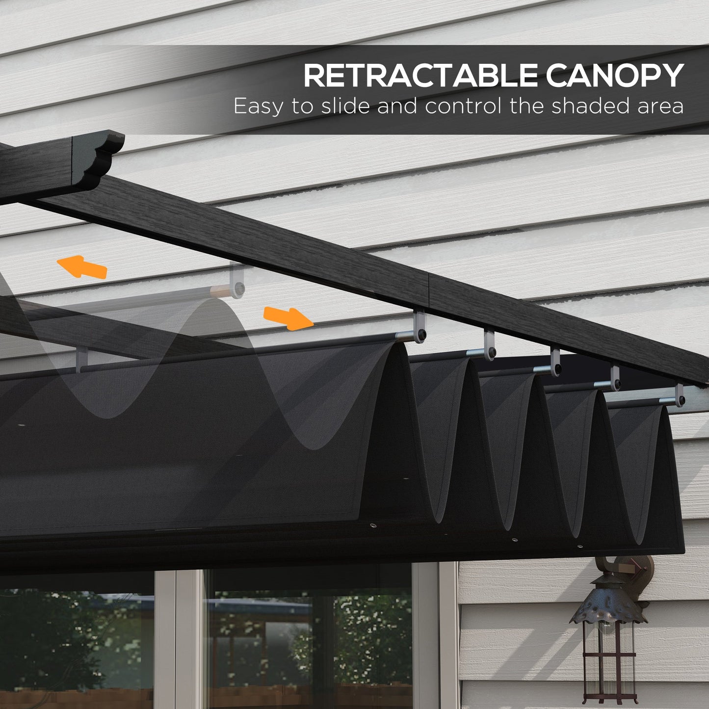Outsunny 10' x 13' Retractable Pergola Canopy, Wood Grain Aluminum Frame, for Outdoor Shade Shelter, Gray - 84C-472V02GY