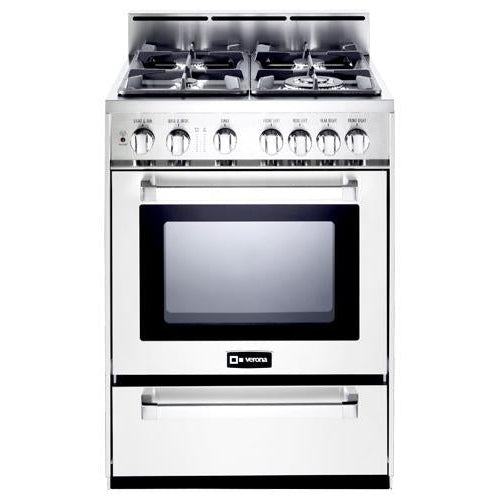 Verona - 24" Gas Range - 4 Burners - Stainless Steel, White, Matte Black _ VEFSGG244NSS