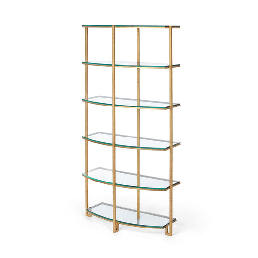 Park Hill Collection Naomi Iron and Glass Etagere - Elegant Antique Gold Display Shelf for Living Room & Dining Room Decor - EFC26035